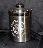 Fireman Firefighter Maltese Cross Etched One Quart Stainless Steel Cookie Jar Cannister