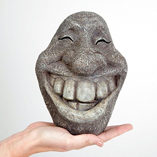 Big Stone Smiley Face Polyresin Garden Statue Ornament 8inch Indoor