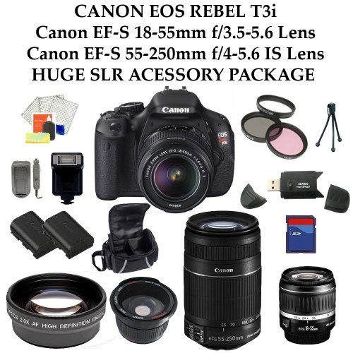 Canon EOS Rebel T3i SLR Digital Camera Kit with Tamron AF28-80mm F/3.5-5.6 Aspherical Lens + Tamron AF75-300mm F/4-5.6 LD Lens + Huge SSE Lens Accessory Package