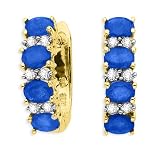 10K Yellow Gold 1/4 ct. Diamond with Alternating 2 ct. Sapphire Huggie Earrings