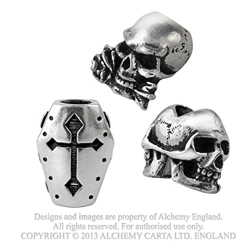 Set of Three Alchemist Skull Rose Cross Beads of Pewter by Alchemy Gothic