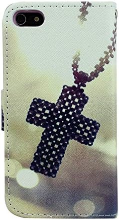 Bayke Brand / New iPhone 5C Case , PU Leather Wallet Case - Cross Necklace Pendants Pattern