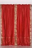 2 Fire Brick Indian Sari Drapes, Panels, Curtains