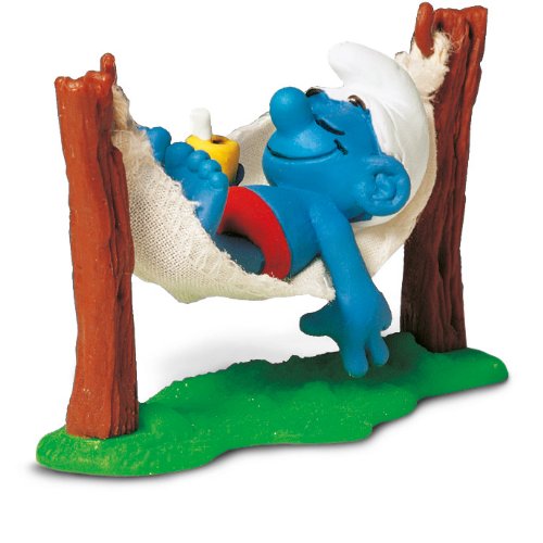 Blue SMURF relaxing in a HAMMOCK Super SMURF collector's Kids TOY figurine NEW