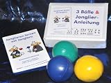 : 3 Bälle & Jonglier-Anleitung (blau, gelb, grün)
