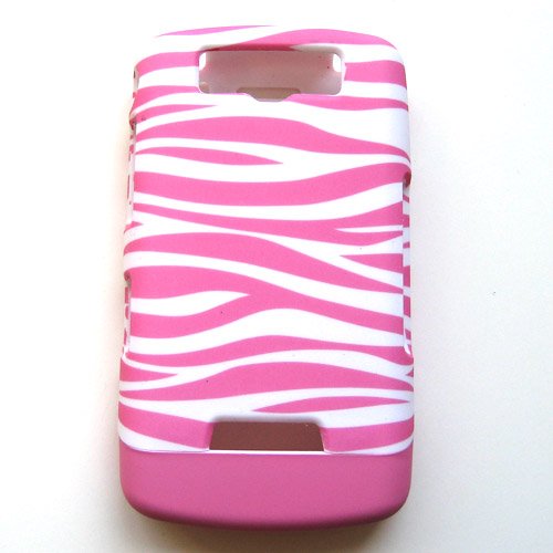 RIM BlackBerry Storm 9530 Thunder 9500 Rubberized Snap On Protector Hard Case Rubber Feel Image Cover Slider White and Pink Zebra