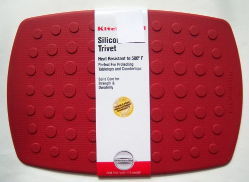 KitchenAid Red Rectangle Silicone Trivet with solid core