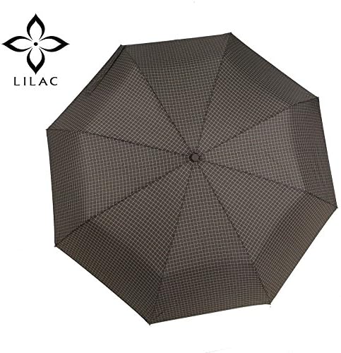 Lilac Travel Umbrella Manual Open&amp;Close Compact Umbrella Foldable Umbrella Unisex, 1cm Check, Brown