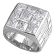 Sterling Silver Men's Ring - Clear CZ - 10mm Band Width - 21mm Face Height - Sizes: 8-12