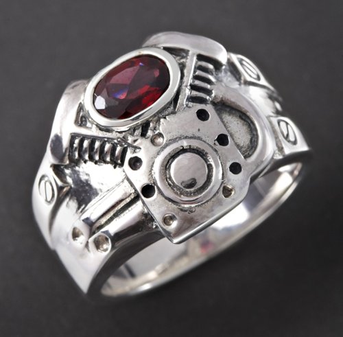 Click here to buy Men's Wildthings V - Twin Sterling Silver Ring with Garnet Gem by WILDTHINGS.