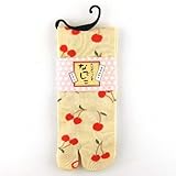 IMAGE OF Women's Cherries Tabi Fashion Midcalf Socks with 7 inch cuff, White/Tan