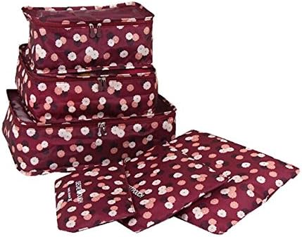 UIColor® 6 Set Packing Cubes,Travel Organizers Packing Cubes Luggage Packing Organizers- Laundry Bag, for Travel or Camping for Clothing Cosmetics Shoes Socks Underwares Bras Storage (Wine Red Daisy)