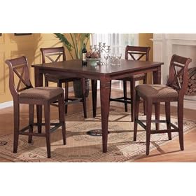 5pc Contemporary Mahogany Finish Bar Table and Stools Set by visiondecor Furniture