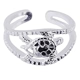 Sterling Silver Adjustable Diamond-cut Turtle Toe Ring - JewelryWeb