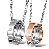 Daesar 2PCS His & Hers Matching Set Couples Stainless Steel Two Interlocking Ring Necklace