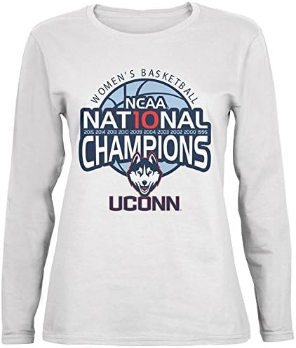 Uconn Huskies 2015 NCAA Script 10 Champions - White Ladies Long Sleeve T-Shirt - Large