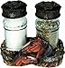 "ABC Products" - Glass Salt And Pepper Shakers Set ~ Rustic Country Look - With Horseshoe Designed - On The Caps - Nested in a Poly Resin - Two Horse Head With Rustic Wood Fence (Hand Painted In Brown Tones - To Give Appear Of - An Old Vintage Look)