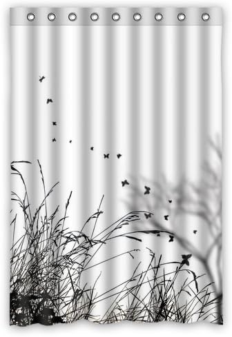 Grass Butterfly Black And White Waterproof Bathroom Custom Shower Curtain 48(w) x 72(h) Inches(100% Polyester)