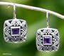 Amethyst earrings, 'Cassava Leaves'