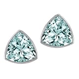 1.50 cttw Genuine Trillion Aquamarine Earring Studs in 14k White Gold