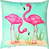 Manual Woodworkers & Weavers Climaweave Indoor/Outdoor Square Decorative Throw Pillow, 18-Inch, Two Flamingos