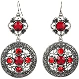 Baroque Red Crystal Antique Silvertone Dangle Earrings
