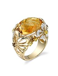 14k Yellow Gold 0.17 Ctw Floral Multicolor and Diamond Ring- Size 7
