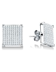 10K Yellow and White Two Tone Gold Micro Pave Set Round Diamond Square Shape Setting Stud Earrings with Push Back Closure - (1/2 cttw)