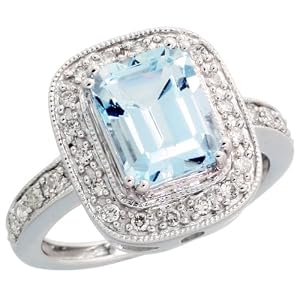 14k White Gold Rectangular Stone Ring, w 0.33 Carat Brilliant Cut Diamonds... by