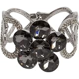 51YaiNQ%2B0QL. SL160  Glitzy Hearts and Flower Cuff Hematite Finish Bracelet with Black and Clear Crystals