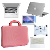 Premium Skque Clear Hard Plastic Crystal Case + 13.3 Inch Series LCD Screen Protector + Palm and Track Pad Protector for Laptop Notebook + 13.3inch Pink EVA Carrying Case + Clear Silicone Skin Case for Laptop Notebook + Laptop Notebook Cooler Pad w/ 3 Fans for Apple MacBook Air 13.3