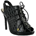 J98 Ladies Black Designer Lace Up Shoe Boots Sizes 3-8 UK
