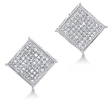 10k White Gold Diamond Ladies Womens Mens Micro Pave Set Studs Round Cut Square Princess Shape Diamond Earrings (1/2 cttw, H-I Color, I1-I2 Clarity)
