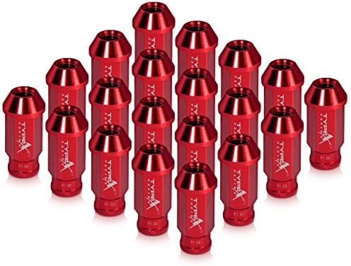 12x1.5 Red Tuner Lug Nuts 50mm Hex Thread Extended Typex Racing Aluminum JDM Style 20pc