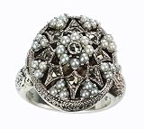 Poison Silver Locket Natural Seed Pearl Ring - Dahlia Vintage Collection