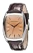 Emporio Armani Gents Rectangular Rounded Case Amber Dial Brown Leather Strap Watch