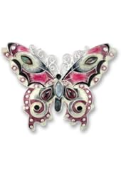 Deep Red Butterfly Sterling Silver and Enamel Pin