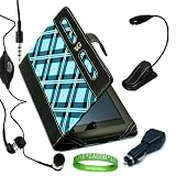 Stylish Blue Checker Plaid Melrose Leather Case, Accessory Earphones with Mic, Compatible Nook Color USB Car Charger, and an LED Reading Light for (Barnes and Noble) Nook Color + Live * Laugh * Love VanGoddy Wrist band!!!
