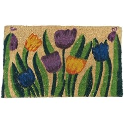 "Tulip Garden" Decorative Coir Doormat - 18" x 30" Outdoor Front Door Mat