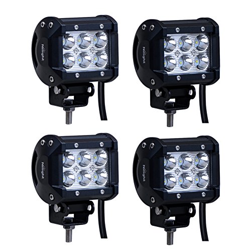 Nilight 4PCS 18W Spot Led Light Bar Off Road Driving Fog Lamp Super Bright  LED Work Light  for SUV Boat 4″ Jeep Lamp,2 years Warranty