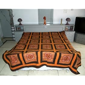New Indian Patchwork Embroidery Mirror Work Cotton King Size Bedspread Bed Sheet Bedding Bed Cover Duvet Tapestry