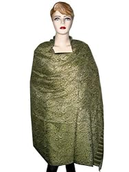 India Jamawar Antique Green Black Pashmina Shawl,wrap Throw Reversible 82x43