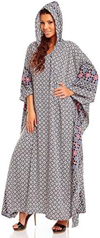 New Ladies Plus Size Full Length Hooded Tribal Print Kaftan Dubai Abaya