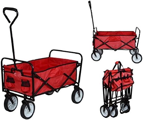 Comixpro Folding Utility Wagon Collapsible Garden Cart Shopping Beach Toy Sports Cart Red