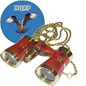 HQRP 3 x 25 Opera Glass / Theatre Glasses Binocular Burgundy with Gold Trim w/ Necklace Chain / with Red Reading Light plus HQRP Coaster