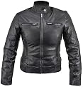 Womens Collarless Waist Length Black Leather Jacket
