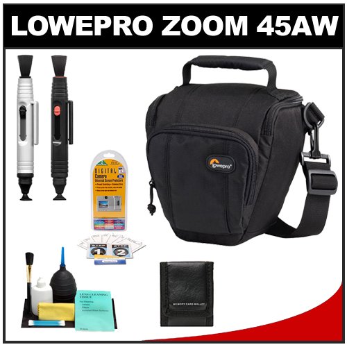 Lowepro Toploader Zoom 45 AW Digital SLR Holster Camera Bag/Case (Black) with Lenspen + Accessory Kit for Canon Rebel T3, T3i, T1i, T2i, EOS 60D, 5D, 7D, Nikon D3000, D3100, D5000, D5100, D7000, D300s, Olympus Evolt E-5, E-30, E-620 & Sony Alpha A560, A580, A33, A35, A55