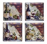 Certified International Wine Cellar 11-Inch Square Dinner Plate, Assorted Designs, Set of 4