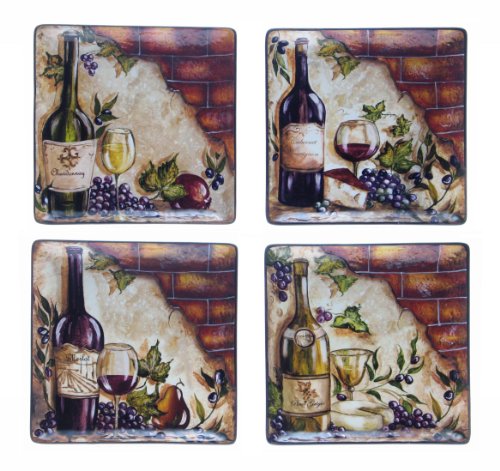Certified International Wine Cellar 11-Inch Square Dinner Plate, Assorted Designs, Set of 4 On Sale