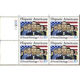 1984 HISPANIC AMERICANS #2103 Plate Block of 4 x 20 cent US Postage Stamps